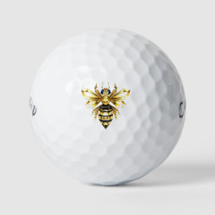 Faux Gold Foil Logo Bee Polygonal on Black Golf Balls