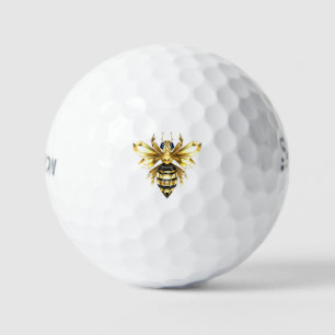 Faux Gold Foil Logo Bee Polygonal on Black Golf Balls