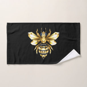 Faux Gold Foil Logo Bee Polygonal on Black Hand Towel