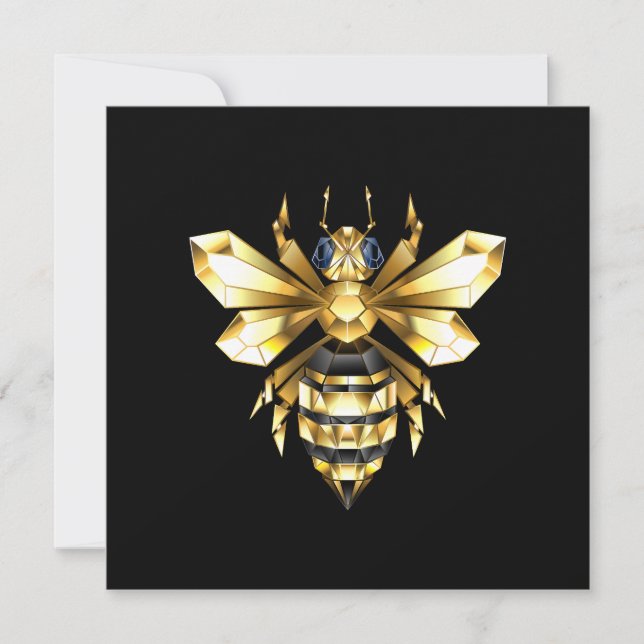 Faux Gold Foil Logo Bee Polygonal on Black Holiday Card (Front)