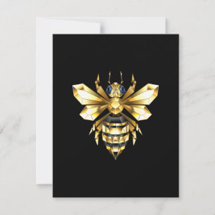 Faux Gold Foil Logo Bee Polygonal on Black Holiday Card