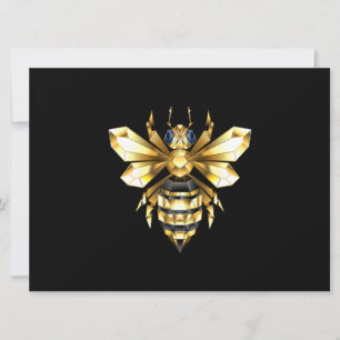 Faux Gold Foil Logo Bee Polygonal on Black Holiday Card