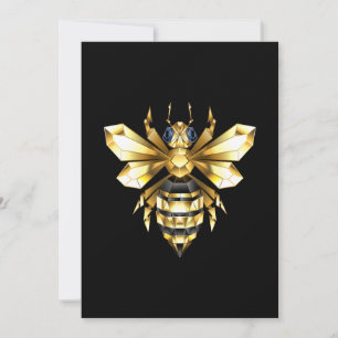 Faux Gold Foil Logo Bee Polygonal on Black Holiday Card