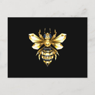 Faux Gold Foil Logo Bee Polygonal on Black Holiday Postcard
