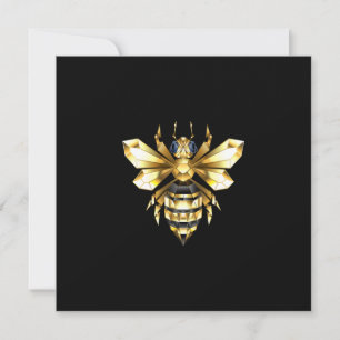 Faux Gold Foil Logo Bee Polygonal on Black Invitation
