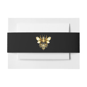 Faux Gold Foil Logo Bee Polygonal on Black Invitation Belly Band