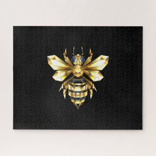 Faux Gold Foil Logo Bee Polygonal on Black Jigsaw Puzzle