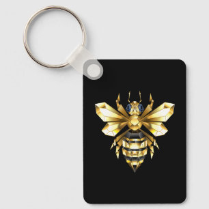 Faux Gold Foil Logo Bee Polygonal on Black Key Ring