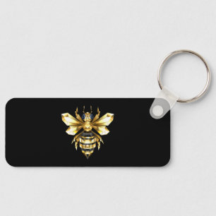Faux Gold Foil Logo Bee Polygonal on Black Key Ring
