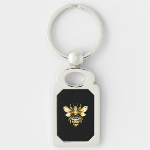 Faux Gold Foil Logo Bee Polygonal on Black Key Ring