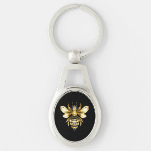 Faux Gold Foil Logo Bee Polygonal on Black Key Ring