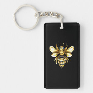 Faux Gold Foil Logo Bee Polygonal on Black Key Ring