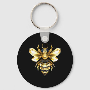Faux Gold Foil Logo Bee Polygonal on Black Key Ring