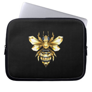Faux Gold Foil Logo Bee Polygonal on Black Laptop Sleeve