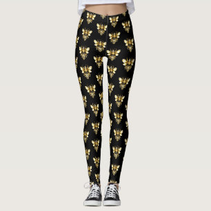 Faux Gold Foil Logo Bee Polygonal on Black Leggings