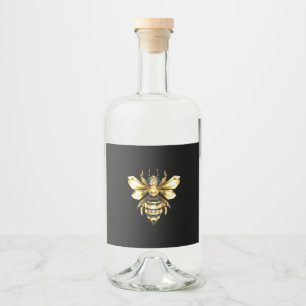 Faux Gold Foil Logo Bee Polygonal on Black Liquor Bottle Label