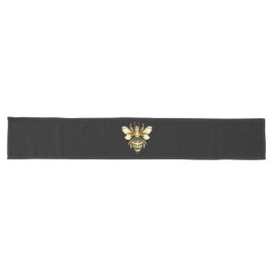 Faux Gold Foil Logo Bee Polygonal on Black Long Table Runner