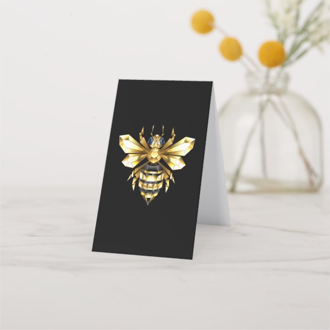 Faux Gold Foil Logo Bee Polygonal on Black Loyalty Card (Back)