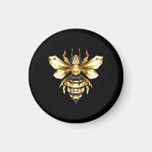 Faux Gold Foil Logo Bee Polygonal on Black Magnet