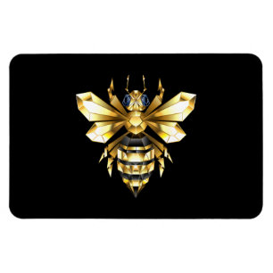 Faux Gold Foil Logo Bee Polygonal on Black Magnet