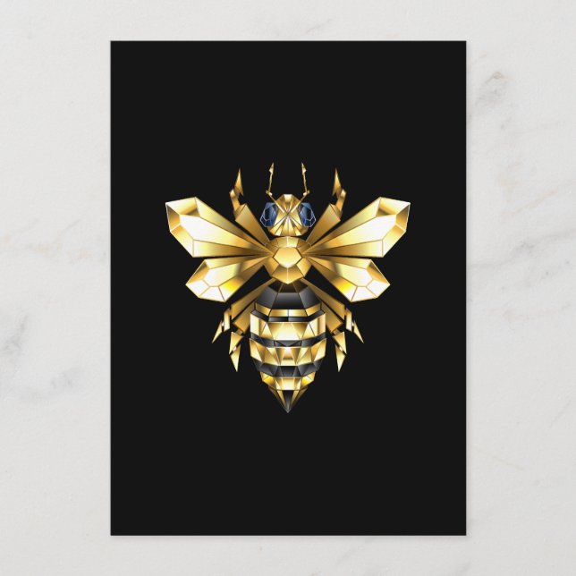 Faux Gold Foil Logo Bee Polygonal on Black Menu (Front)