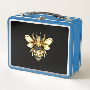 Faux Gold Foil Logo Bee Polygonal on Black Metal Lunch Box