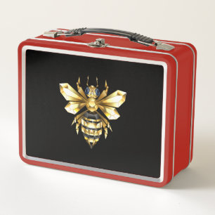 Faux Gold Foil Logo Bee Polygonal on Black Metal Lunch Box
