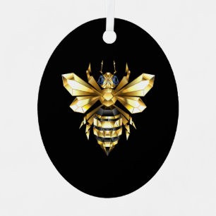 Faux Gold Foil Logo Bee Polygonal on Black Metal Tree Decoration