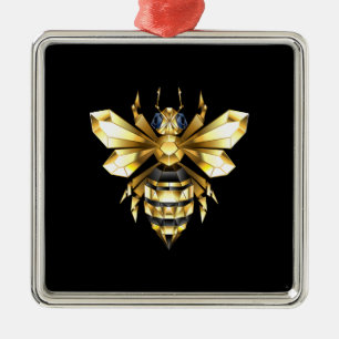 Faux Gold Foil Logo Bee Polygonal on Black Metal Tree Decoration