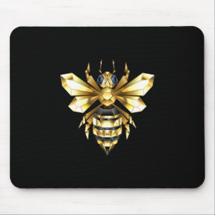 Faux Gold Foil Logo Bee Polygonal on Black Mouse Mat