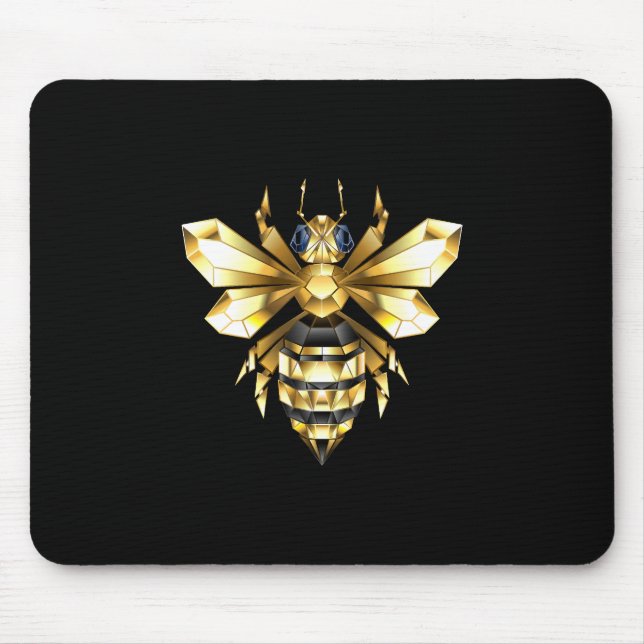 Faux Gold Foil Logo Bee Polygonal on Black Mouse Mat (Front)