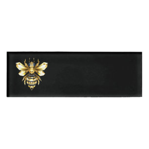 Faux Gold Foil Logo Bee Polygonal on Black Name Tag
