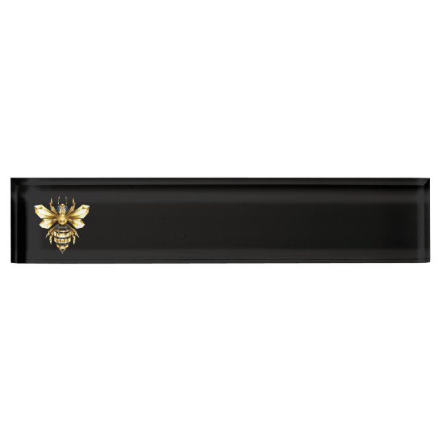 Faux Gold Foil Logo Bee Polygonal on Black Nameplate (Front)
