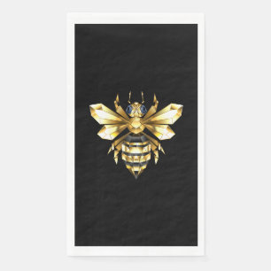 Faux Gold Foil Logo Bee Polygonal on Black Napkin