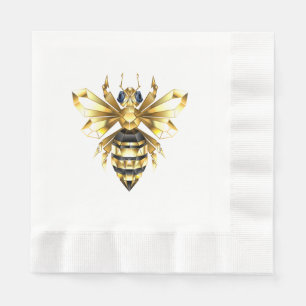 Faux Gold Foil Logo Bee Polygonal on Black Napkin