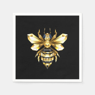 Faux Gold Foil Logo Bee Polygonal on Black Napkin