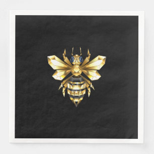 Faux Gold Foil Logo Bee Polygonal on Black Napkin