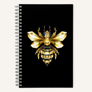 Faux Gold Foil Logo Bee Polygonal on Black Notebook