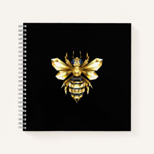 Faux Gold Foil Logo Bee Polygonal on Black Notebook