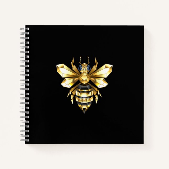 Faux Gold Foil Logo Bee Polygonal on Black Notebook (Front)