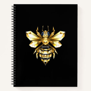Faux Gold Foil Logo Bee Polygonal on Black Notebook