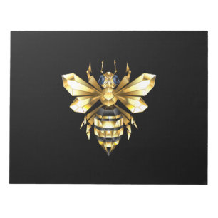 Faux Gold Foil Logo Bee Polygonal on Black Notepad