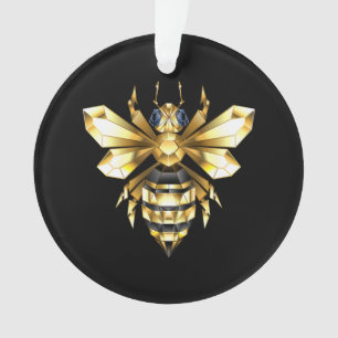 Faux Gold Foil Logo Bee Polygonal on Black Ornament