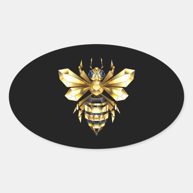 Faux Gold Foil Logo Bee Polygonal on Black Oval Sticker (Front)