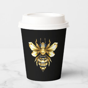 Faux Gold Foil Logo Bee Polygonal on Black Paper Cups