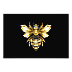 Faux Gold Foil Logo Bee Polygonal on Black Photo Print