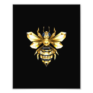 Faux Gold Foil Logo Bee Polygonal on Black Photo Print