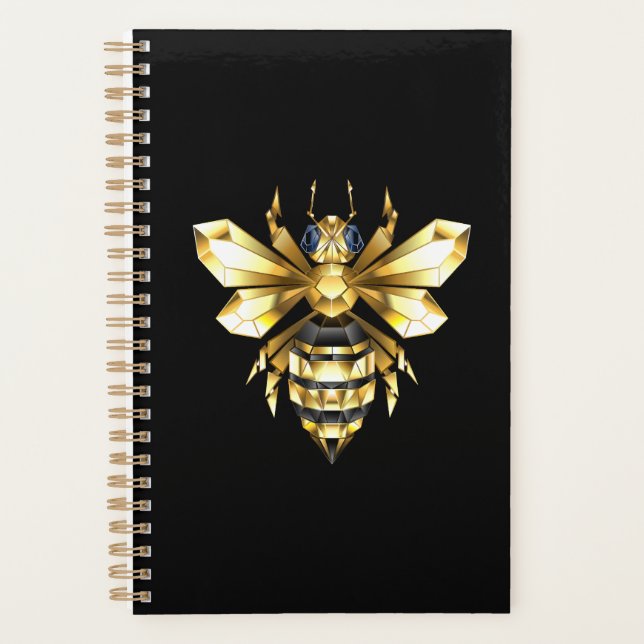 Faux Gold Foil Logo Bee Polygonal on Black Planner (Front)