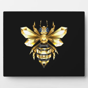 Faux Gold Foil Logo Bee Polygonal on Black Plaque