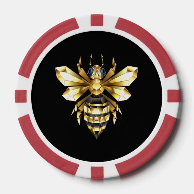 Faux Gold Foil Logo Bee Polygonal on Black Poker Chips (Front)